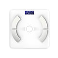 Smart Bluetooth body fat scale in white colour showing digital display with multiple health metrics