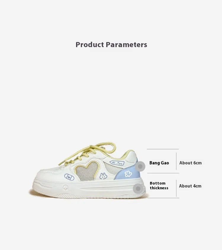 Meow Rabbit Sea Salt Cheese colour Korean-style sneakers with mesh cross straps and thick rubber soles