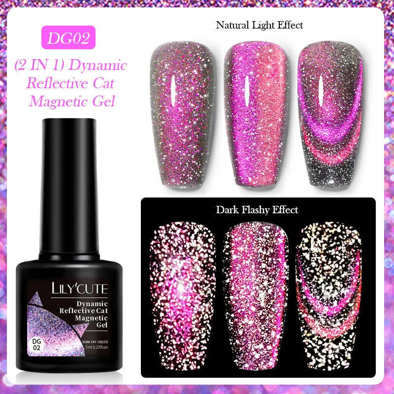 Cat eye series nail polish gel with diamond fragments and glitter in six fluorescent colour options