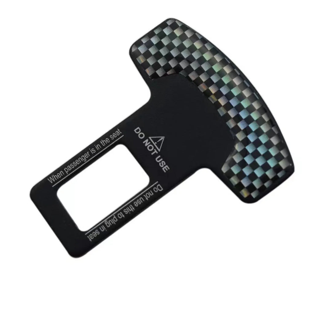 Aluminium alloy keychain with a 2.1 cm lock tongue buckle bottle opener in frosted carbon fibre finish.