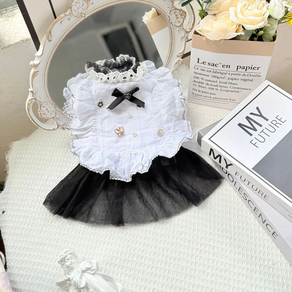 White polyester Waltz gauze skirt dog clothing with yarn detailing in princess style