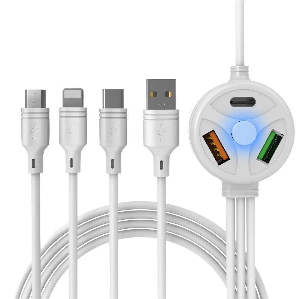 Mobile phone charging cable with multiple USB connectors including TYPE-C, Mini USB and Micro USB interfaces
