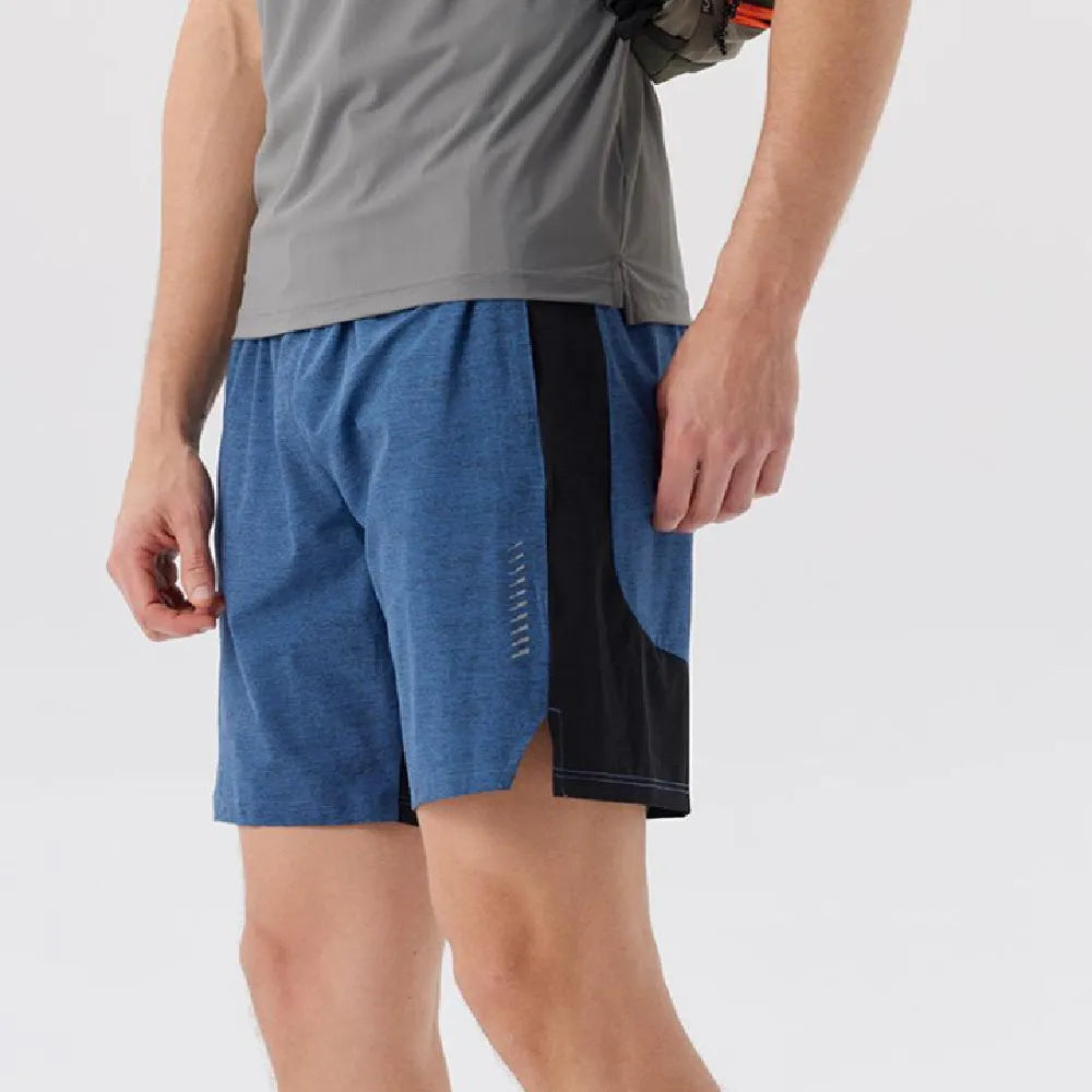 Men's forest green five-point spandex casual shorts laid flat, showing mid waist and short leg design.