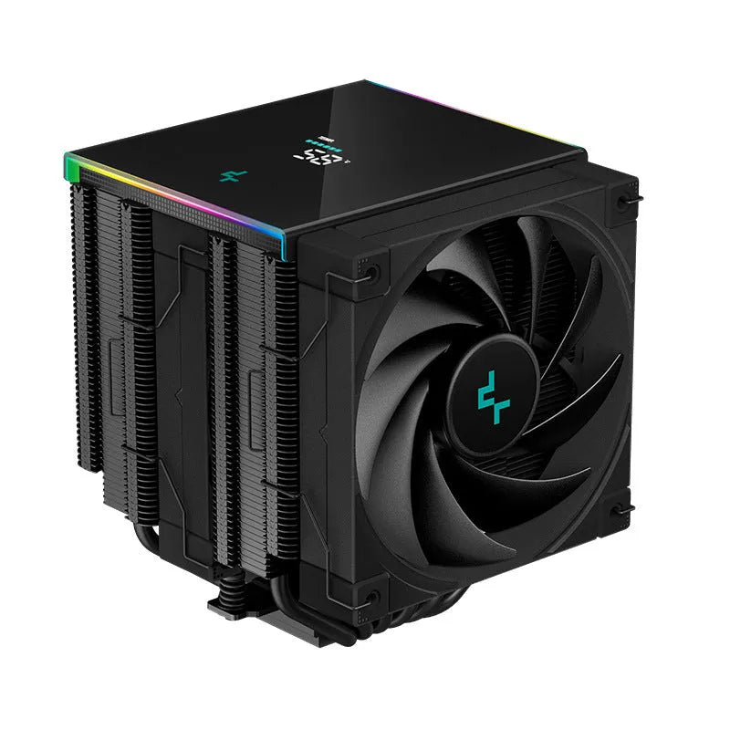 Twin tower CPU air cooler heat sink with copper-aluminium composite construction and digital display