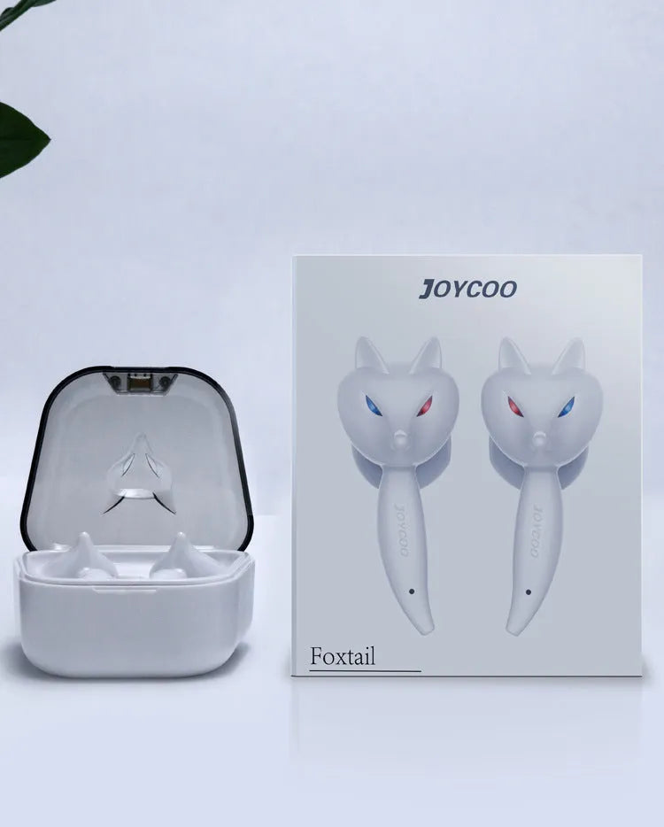 Cartoon fox Bluetooth wireless headset in red with double stereo earbuds