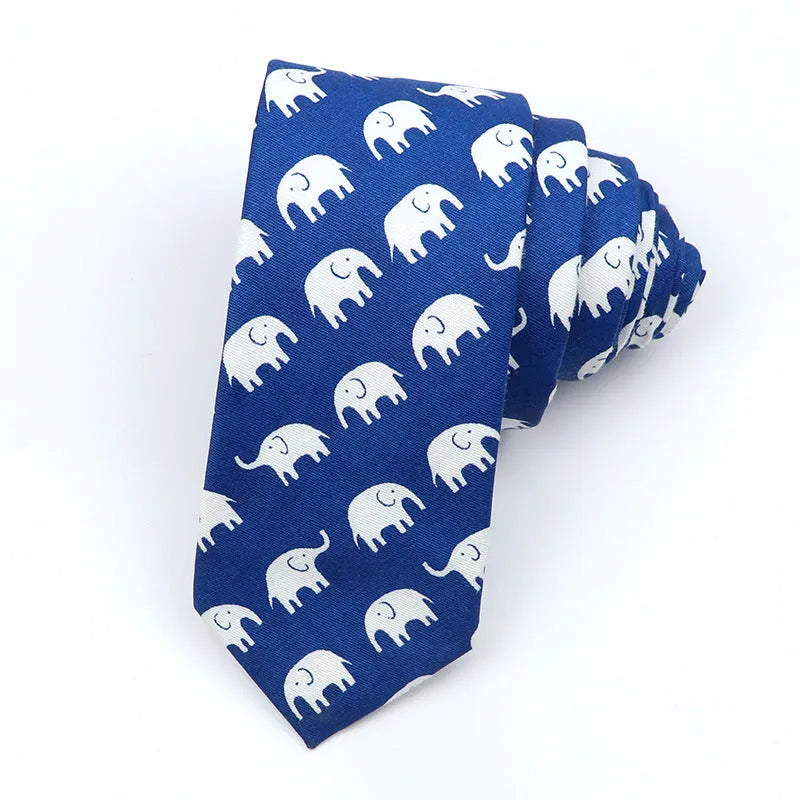 Narrow Korean-style cotton bow tie with a printed cartoon pattern.