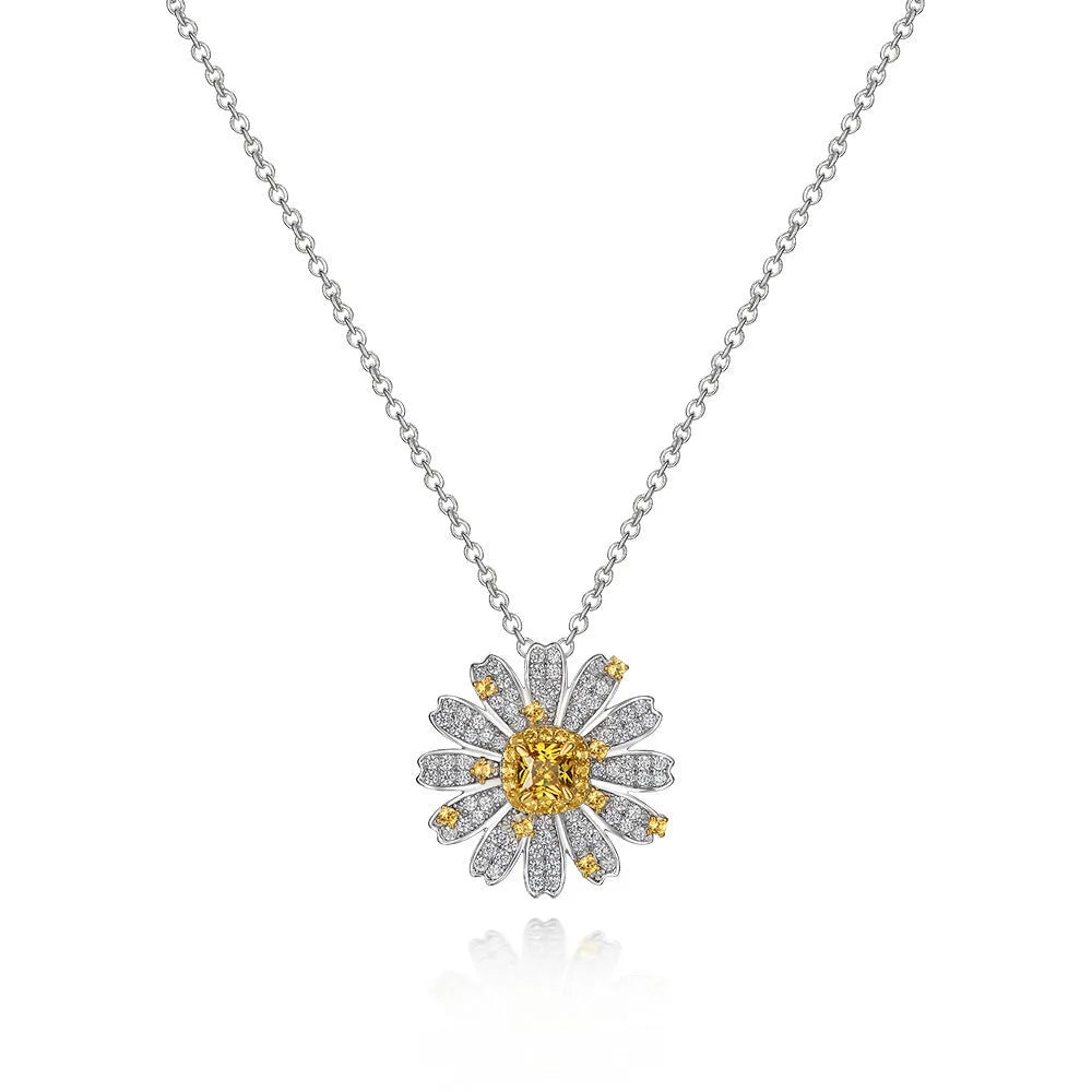 Women's fully-jewelled flower pendant necklace in yellow on silver chain