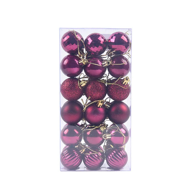 36 Christmas colour balls in whole box set, 4cm diameter, assorted colours for tree decoration