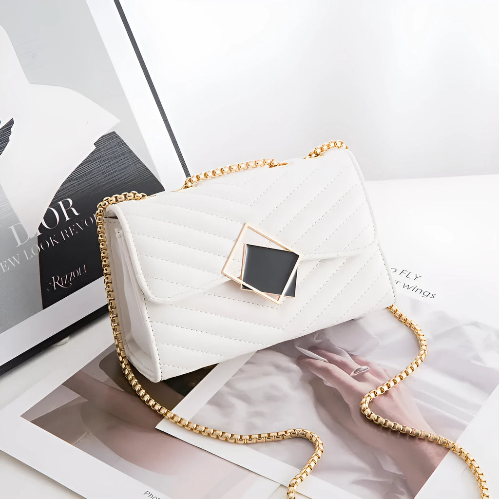 Women's PU crossbody bag with sequin and diamond plaid detailing, square buckle black, 21 x 8.5 x 18 cm