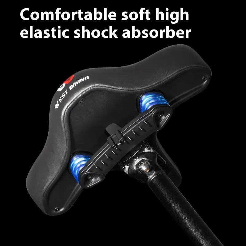 Black leather bicycle seat cushion with polyurethane foam for shock absorption
