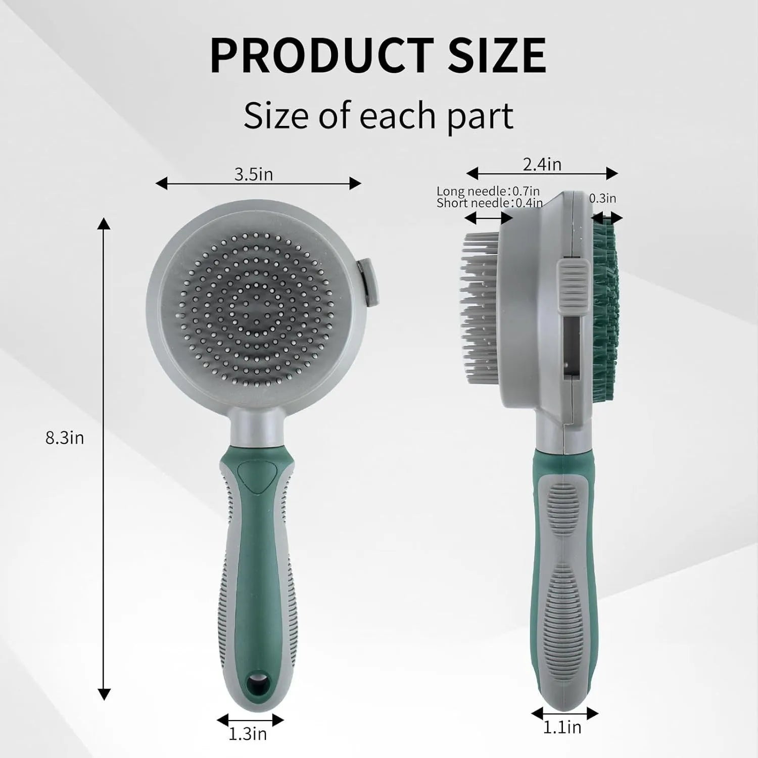 Green and pink two-sided silicone cat grooming brush with retractable slicker and massage pins