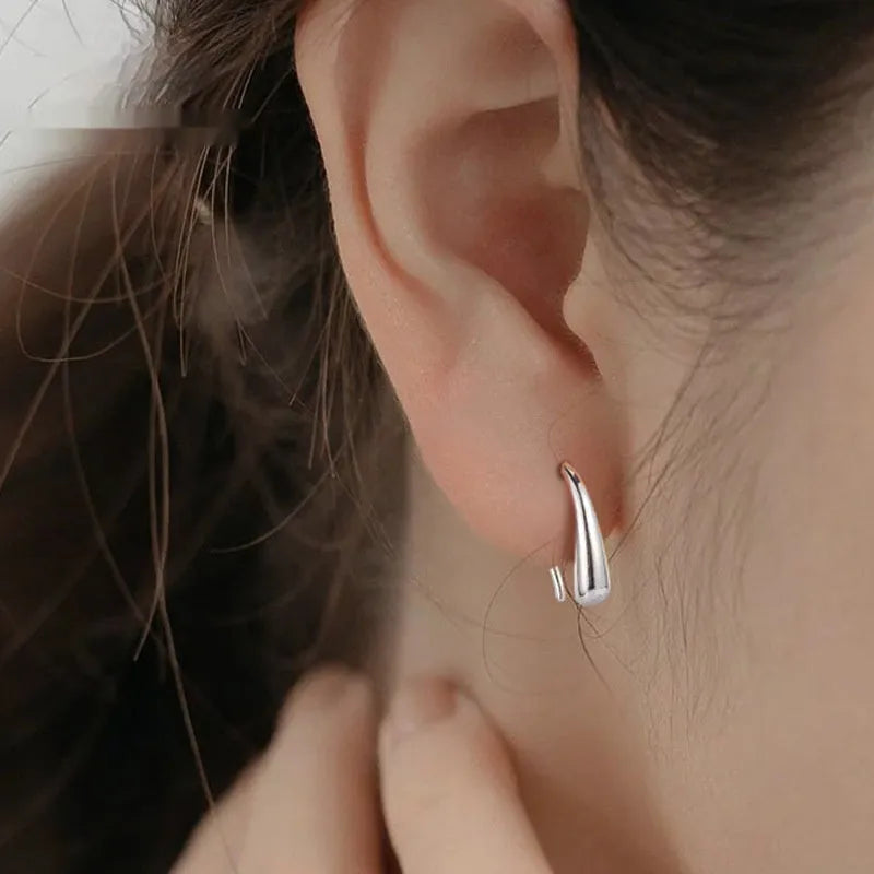 Silver water drop ear hook for women in simple cold style white gold colour