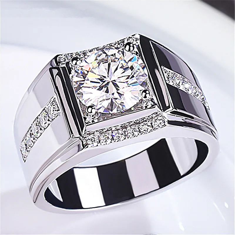 Men's geometric ring with diamond zircons on copper with adjustable opening