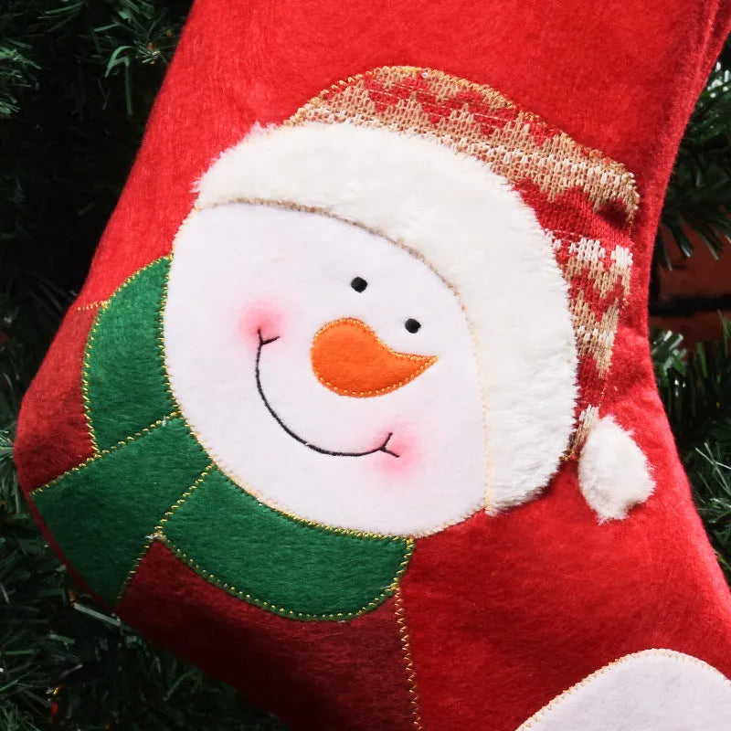 American-style non-woven fabric Christmas stocking decoration with snowman, elk, and elderly man designs