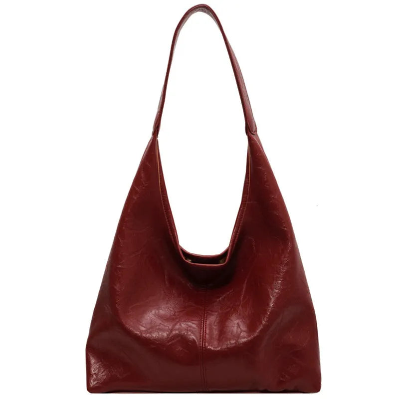 PU leather casual shoulder bag with outer sandwich pockets in street trend style