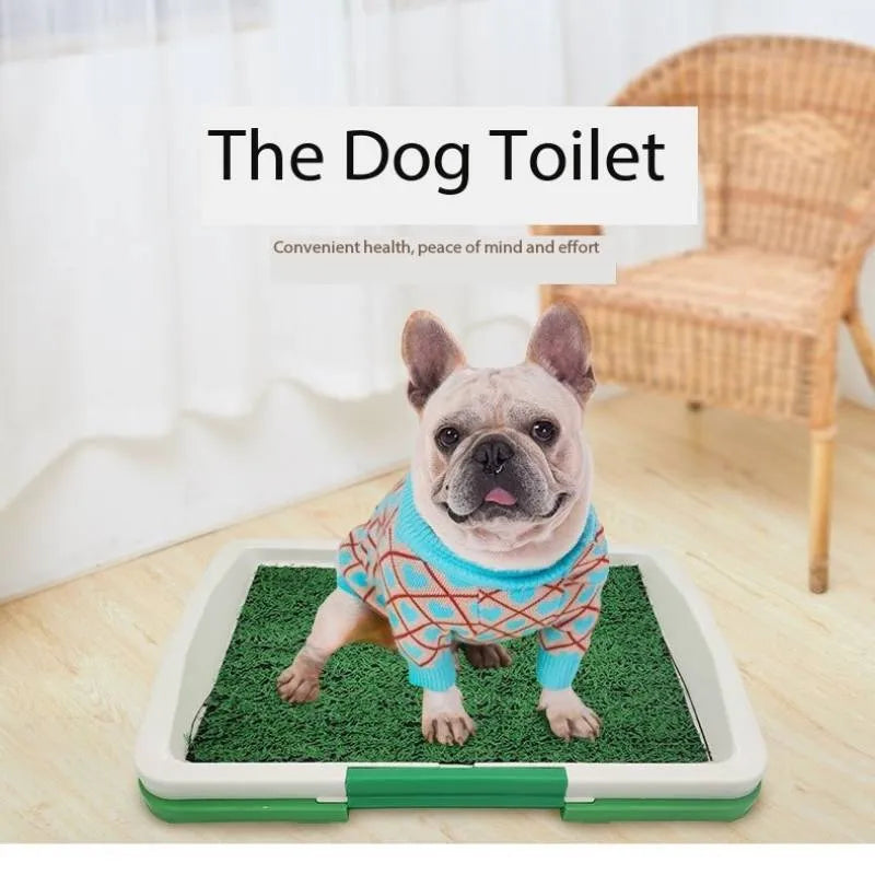 Green synthetic grass turf pet toilet with three-layer design for indoor puppy potty training
