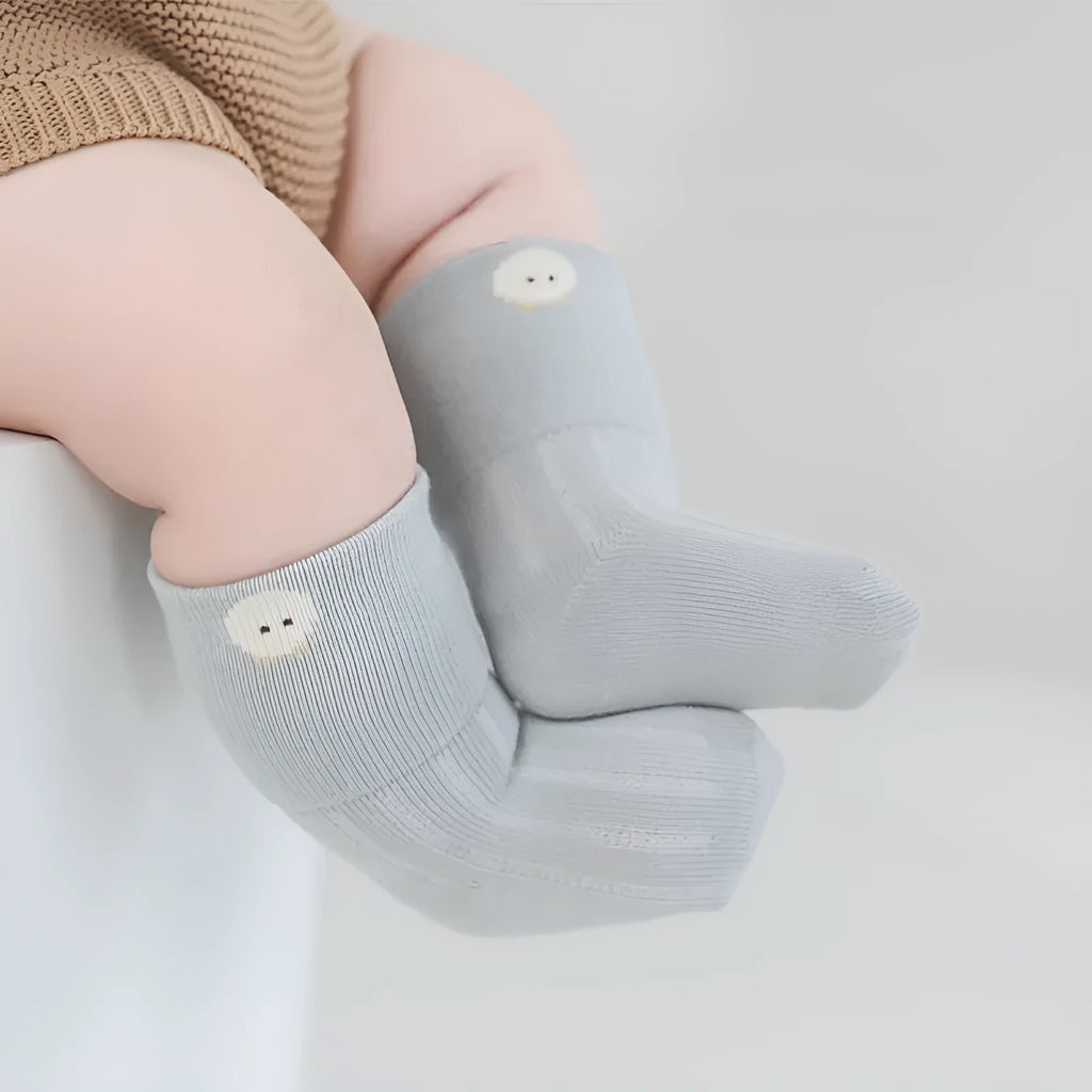 Newborn wide mouth boneless cotton socks in pink, yellow, gray blue, khaki, and beige