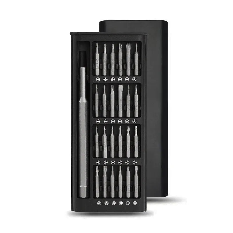 24-in-1 precision magnetic screwdriver set with aluminium and plastic handles, 4mm bits, and 125mm chrome vanadium steel bars