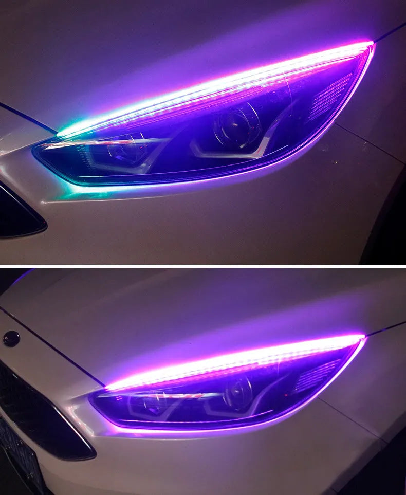 Universal remote control RGB LED daytime running lights for cars in 30cm, 45cm, and 60cm lengths.