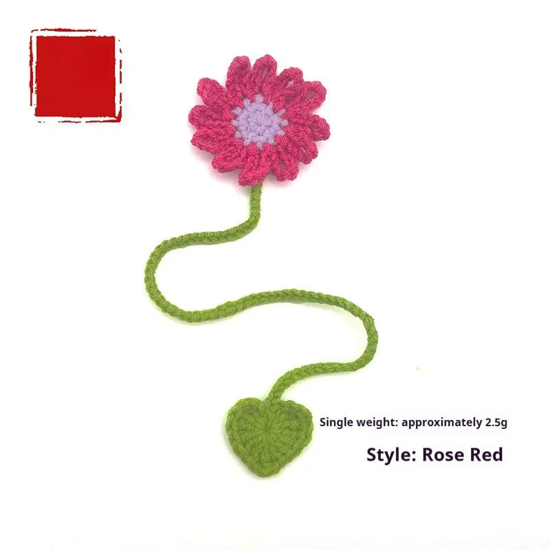 Hand-crocheted daisy design wool bookmark with flexible wire core in various colour options