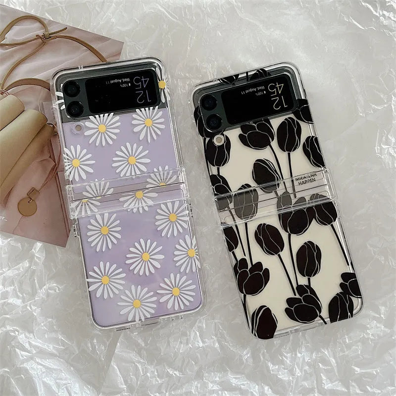 Samsung Galaxy Flip phone case with floral design on folding screen in Daisy colour