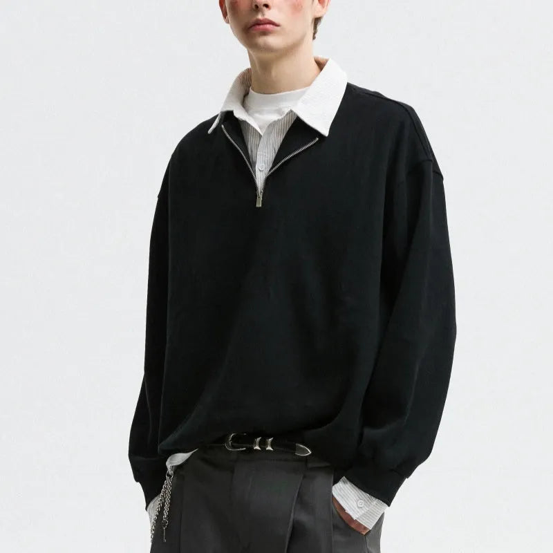 Men's cotton two-piece polo collar sweatshirt in burgundy with loose fit