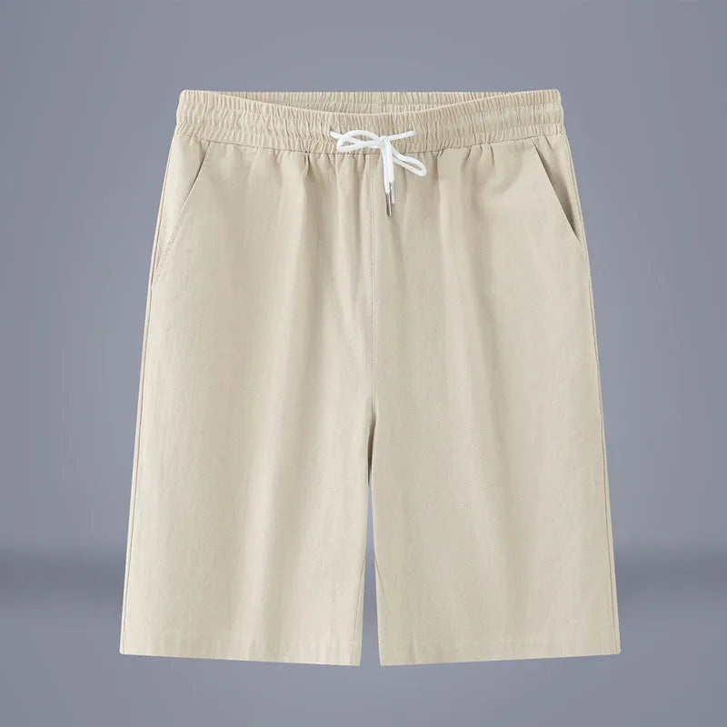 Chinese style cotton linen cropped trousers in army green colour with drawstring waist and mid-length cut