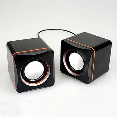 Black square 7cm computer speaker with USB cable for desktop audio enhancement