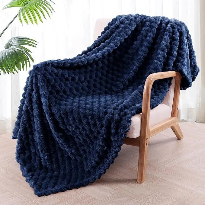 Children's soft plaid polyester blanket in camel colour, shown in a 90x90 inch size.