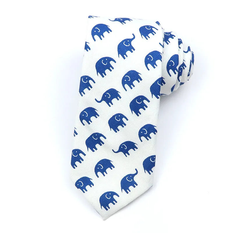 Narrow Korean-style cotton bow tie with a printed cartoon pattern.