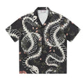 Snake bone pattern printed Cuban collar short sleeve shirt in loose fit for summer casual wear
