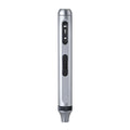Compact aluminium alloy electric screwdriver on a workbench with bits, showing its slim 134.5mm design.