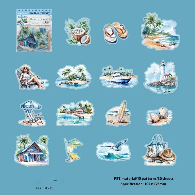 Architecture journal stickers with London Big Ben, Paris Arc de Triomphe and four other landmark designs in retro style