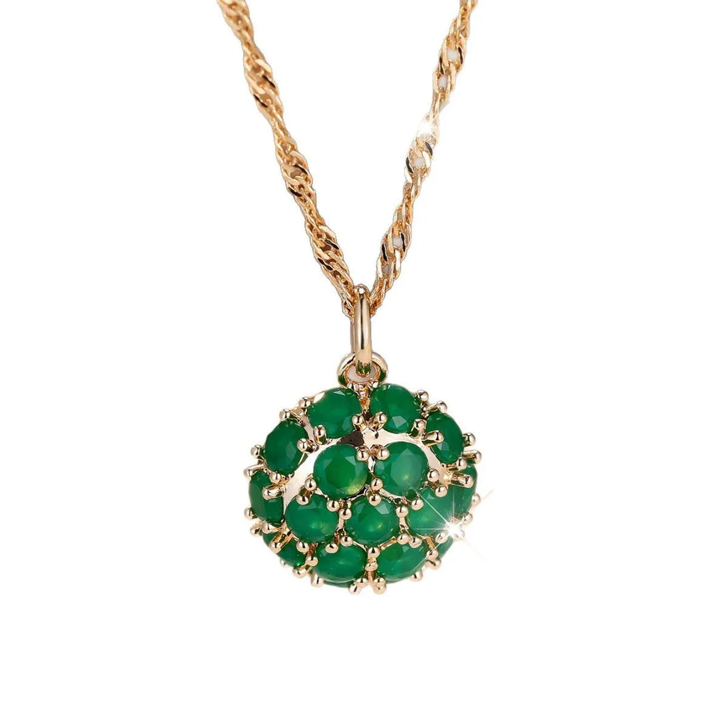 Round emerald and diamond necklace with champagne gold finish on 51-60cm chain