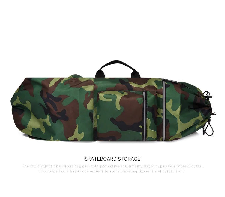 Waterproof nylon skateboard bag in camouflage colour with large capacity for outdoor sports