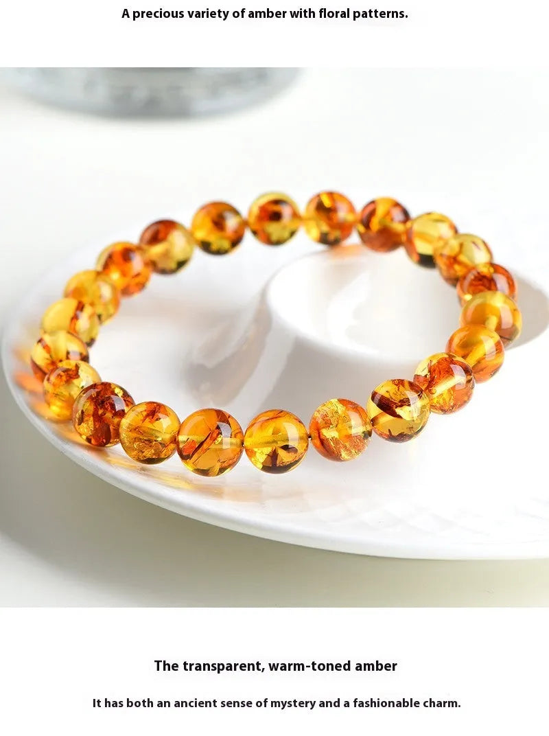 Natural yellow piebald amber bracelet with polished geometry beads for water purification