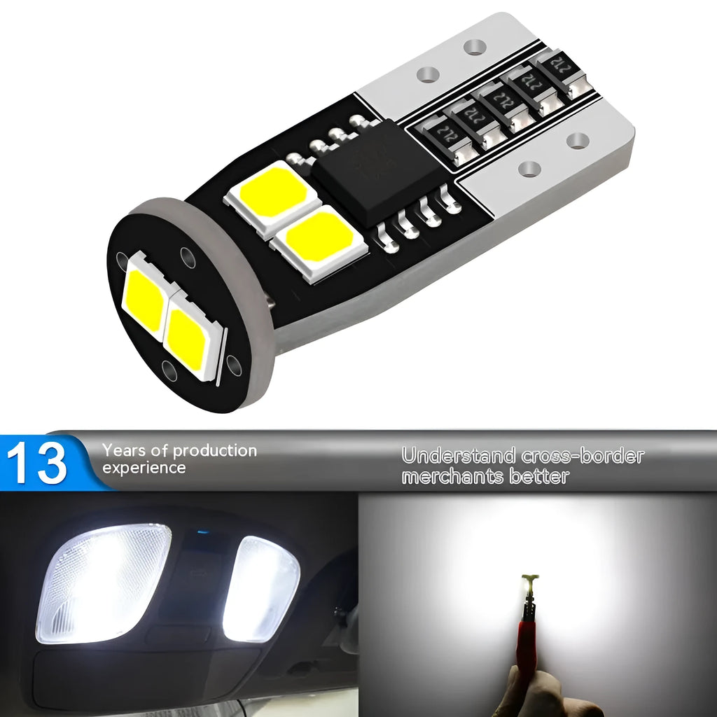 Small round 10mm car light for licence plate with bright white 6000K illumination.