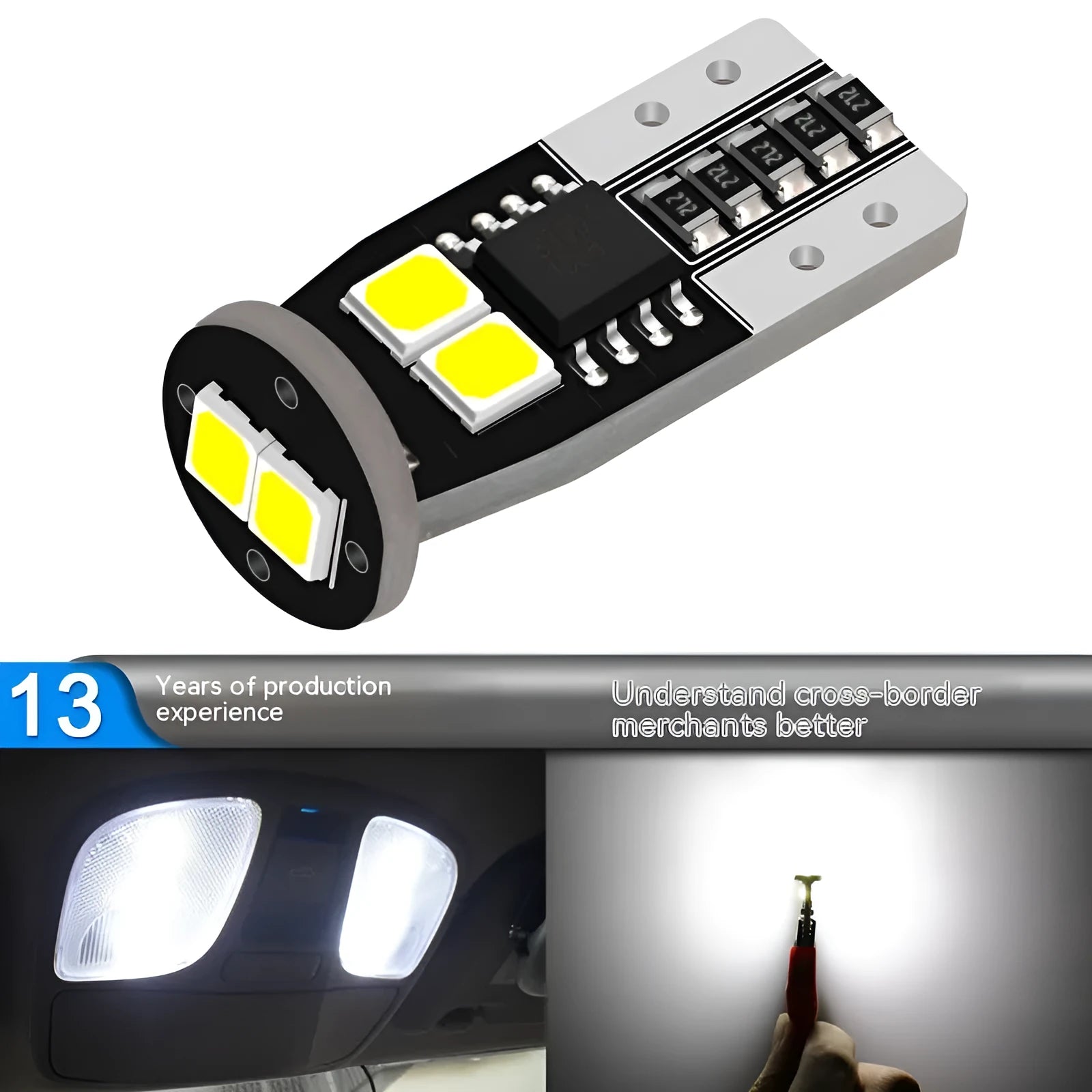 Small round 10mm car light for licence plate with bright white 6000K illumination.