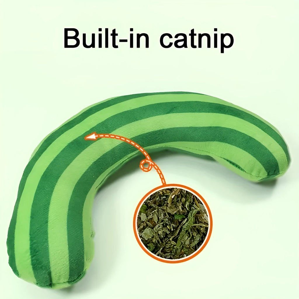 Set of four striped pattern cat pillows with built-in catnip strips measuring 23x20cm