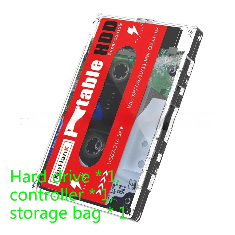 2TB external mechanical hard drive for PC games with USB cable, dimensions 12.8cm x 8cm.