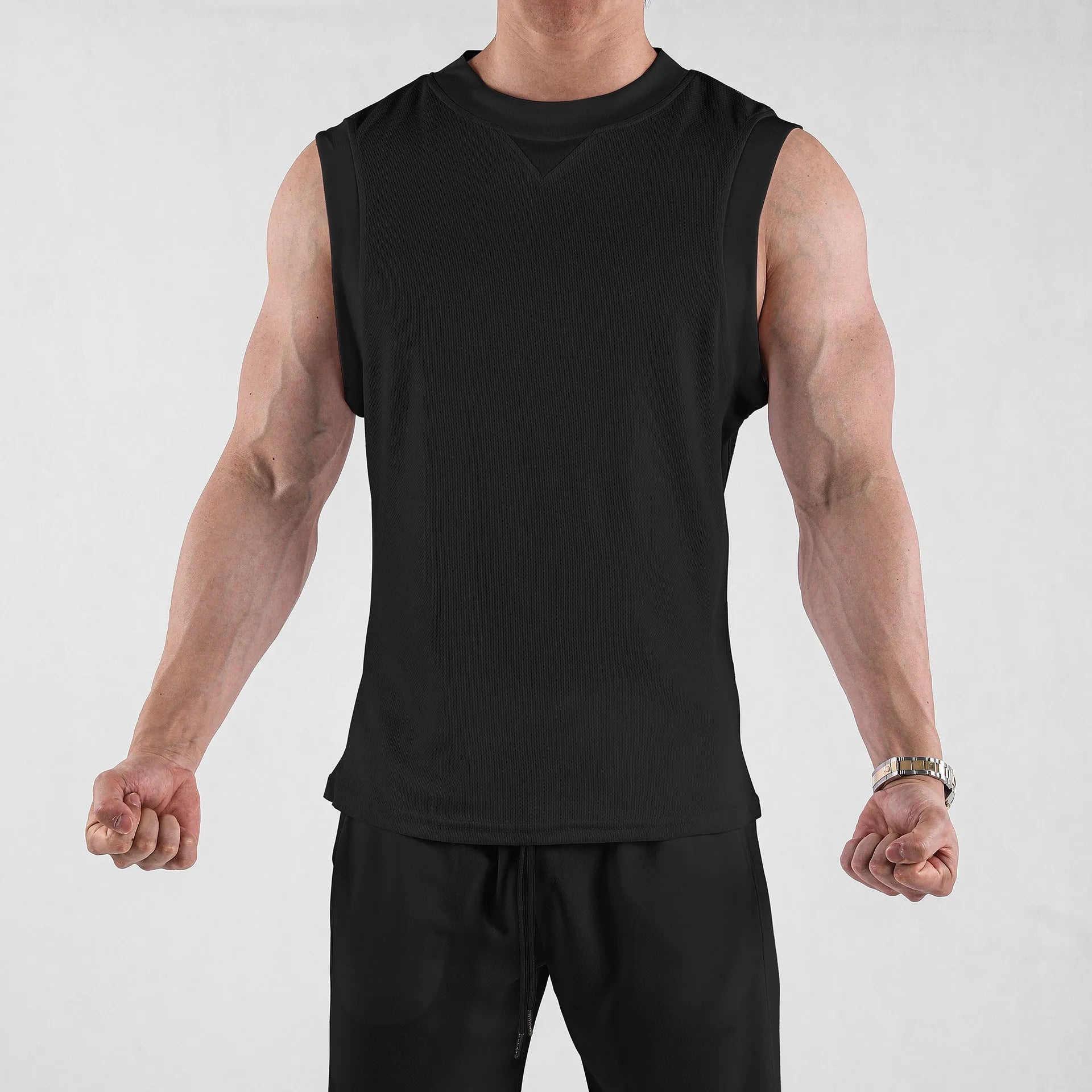 Men's loose-fit sports vest in white and black colours for summer wear