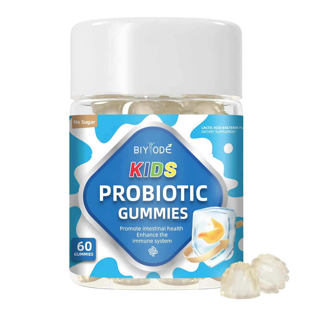 Bottle of children probiotics gummies with vitamins for digestion and immunity, 60 count