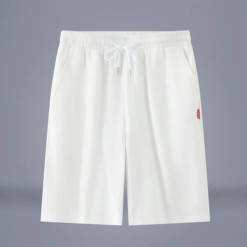 Chinese style cotton linen cropped trousers in army green colour with drawstring waist and mid-length cut