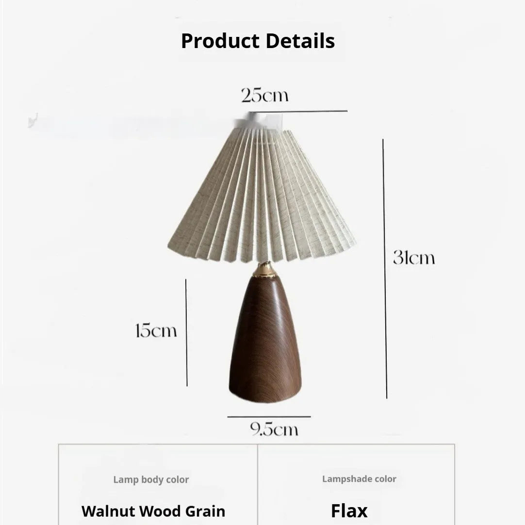 Nordic retro ceramic table lamp with pleated shade on bedside table, remote control included