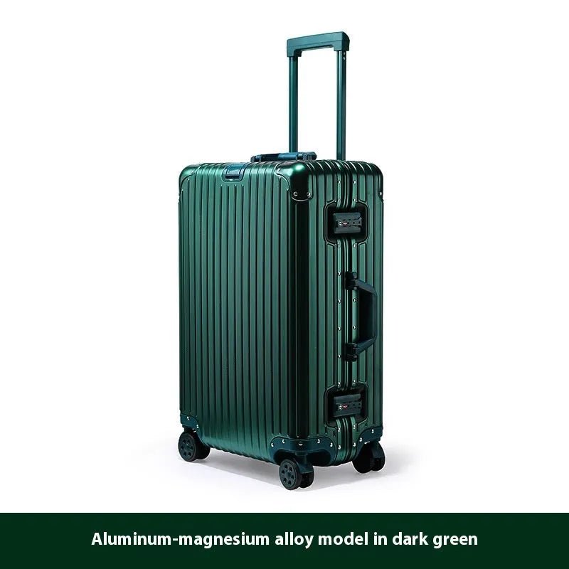 Alloy trolley case luggage in silver colour with metal frame and universal wheels for business travel