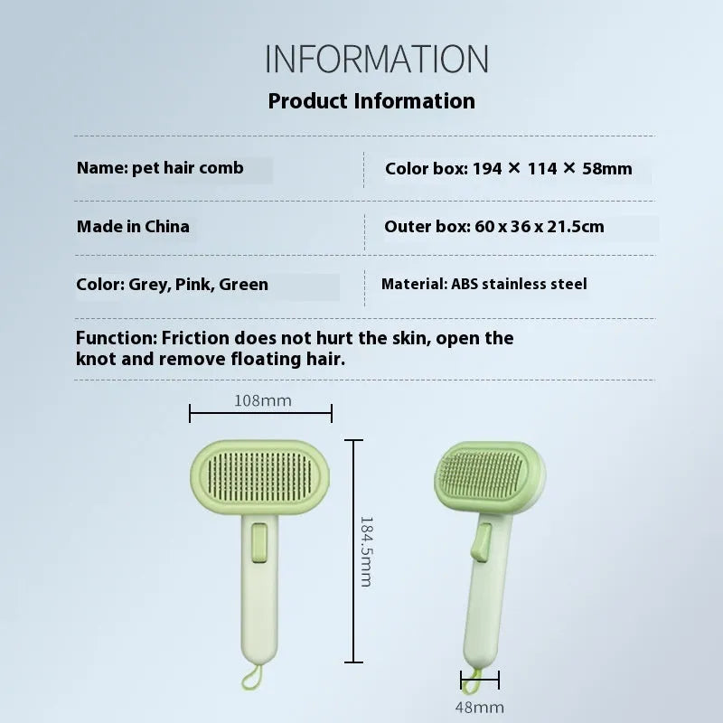 Large pet grooming comb for cats and dogs with integrated shaver and knot remover in light grey colour