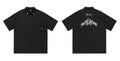 Black cotton blend half sleeve work shirt with embroidery in plus size loose fit