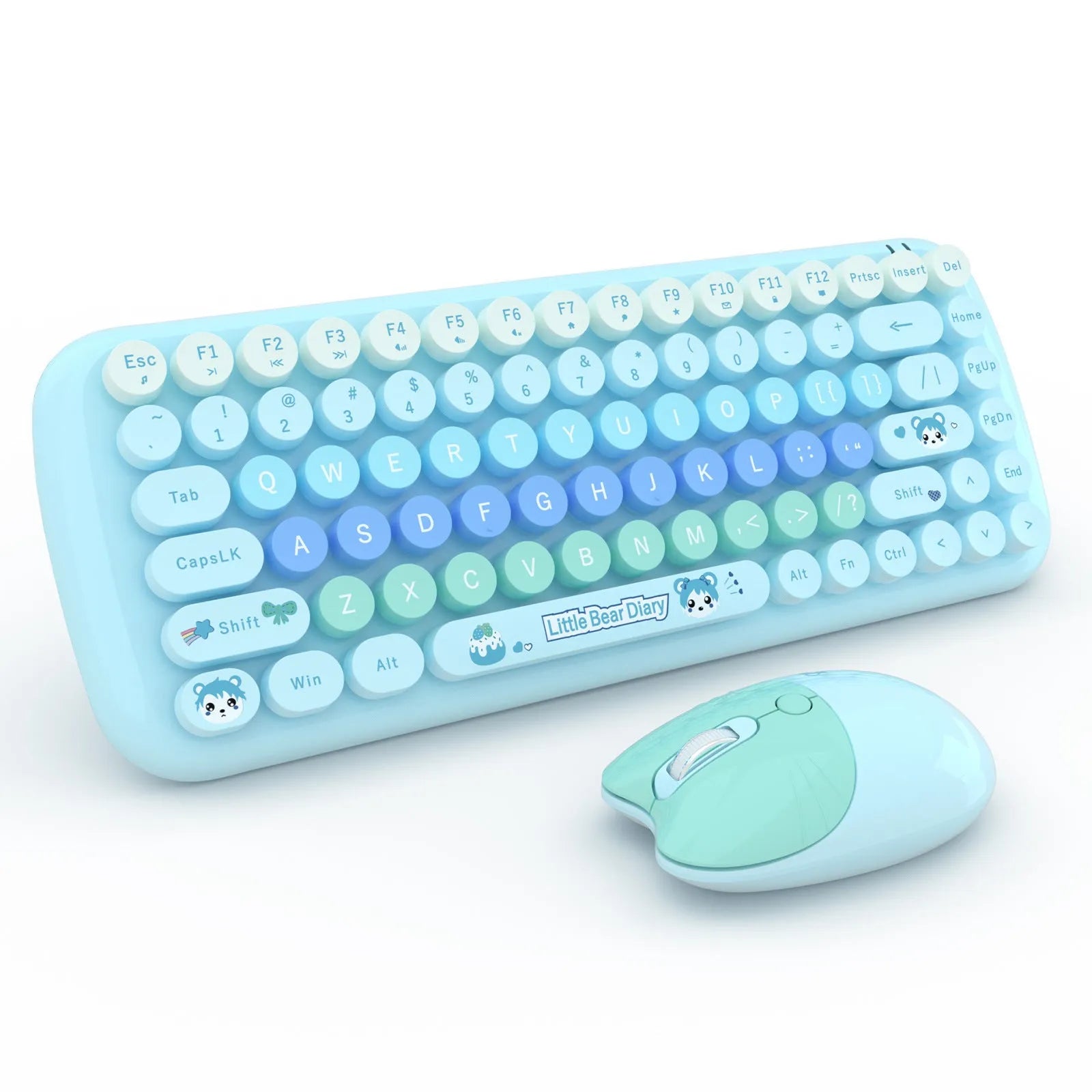 Pink mini cartoon wireless keyboard and mouse set with compact 43.5cm width design