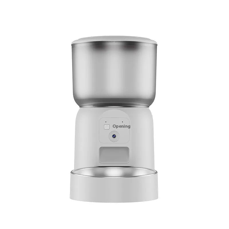 White Pet Intelligence automatic pet feeder with stainless steel food tray and moisture-proof design for dogs and cats