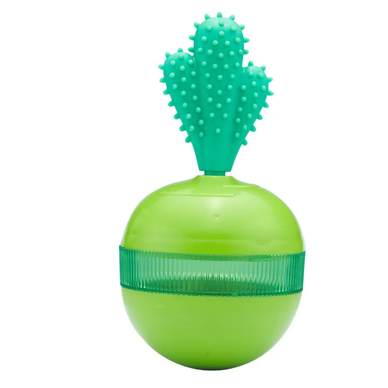Blue and green durable rubber interactive dog treat dispenser ball with food holes for medium large dogs